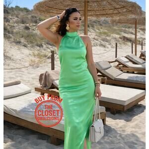 ZARA Blogger Fave Strappy Halter Midi Dress NWT Light Green